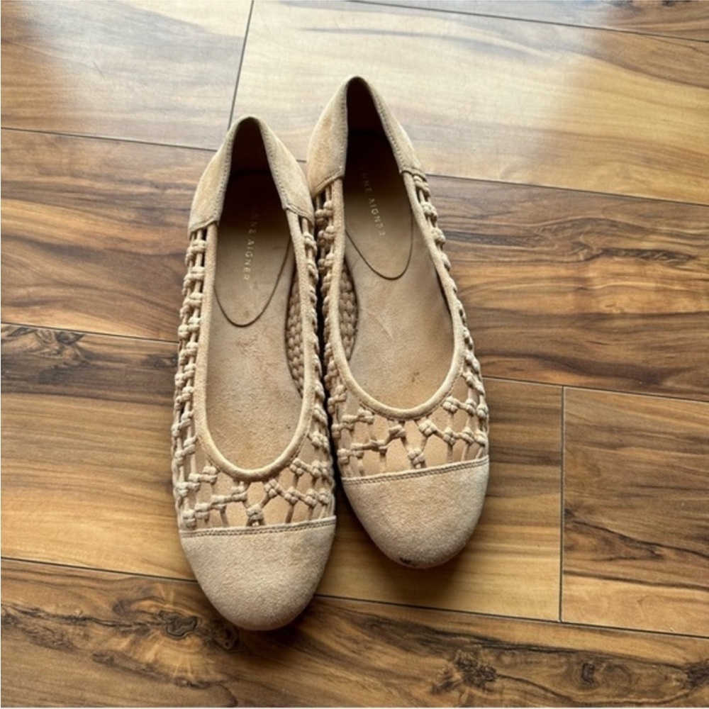 Etienne aigner knotted caged leather Women's Beige Woven Flats 10